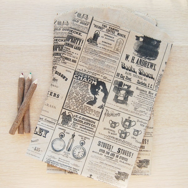 12 Vintage style Newspaper kraft bags