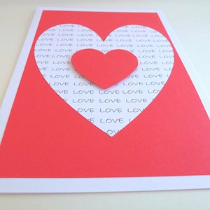 Carte Valentine, Love Love Love with 3D Heart - Rouge, Blanc
