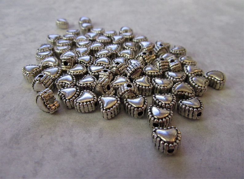 5 mm silver tone Lot of 73 Bali Style heart shaped Spacer Beads