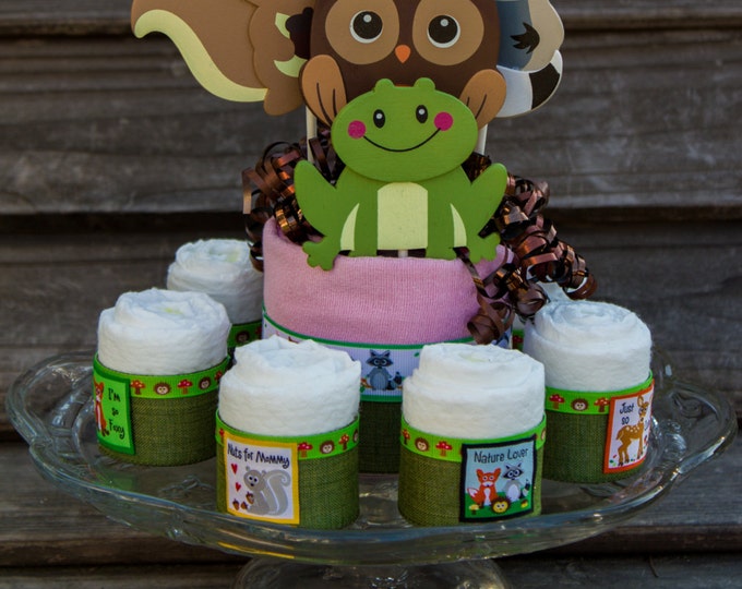Woodland Friends Baby Shower Decor- Diaper Cake Alternative - Baby Shower Centerpiece - Animal Lover Baby Shower Gift
