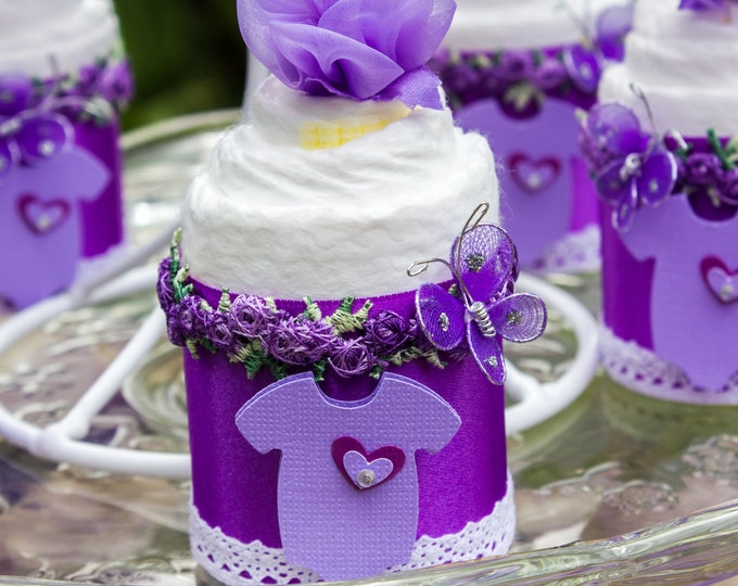 Purple Diaper Cupcakes - Butterfly Baby Shower - Baby Shower - Diaper Cupcakes - Baby Cakes - It's a Girl - Baby Shower Favor