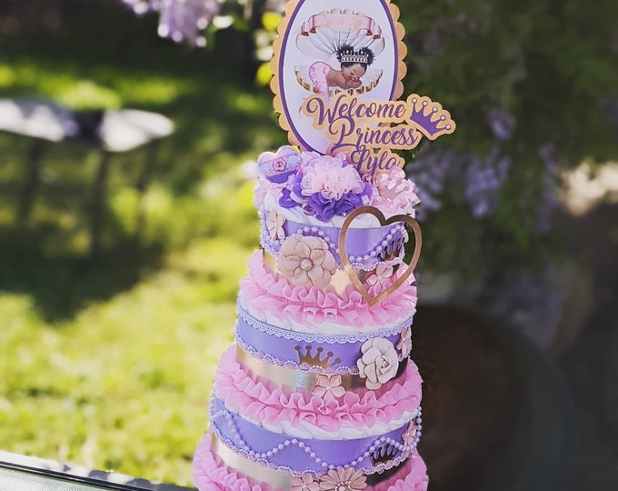 Gorgeous Princess Diaper Cake Rose Gold and Violet or Pink and Gold - Handmade Boutique Creation