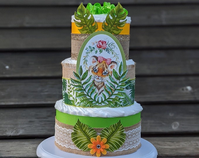 Adorable Baby Tiger Diaper Cake - Perfect for a Girly Baby Shower - Unique Diaper Cake Gift