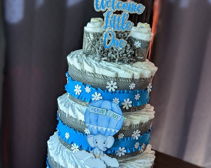Adorable Blue Baby Boy Diaper Cake - Perfect for Baby Shower - It's a Boy Gift - New Mom Gift