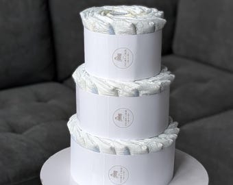 DIY 3-Tier Diaper Cake: Plain Baby Shower Centerpiece (46 Pampers Swaddlers Size 2)