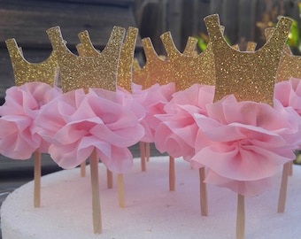 Ballerina Cupcake Toppers - Pink and Gold Tutu Cupcake Toppers - Cupcake Toppers for Ballerina - Ballerina - Tutu - Gold and Pink Cupcakes