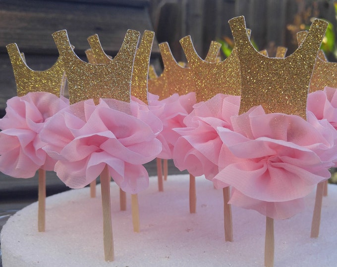 Ballerina Cupcake Toppers - Pink and Gold Tutu Cupcake Toppers - Cupcake Toppers for Ballerina - Ballerina - Tutu - Gold and Pink Cupcakes