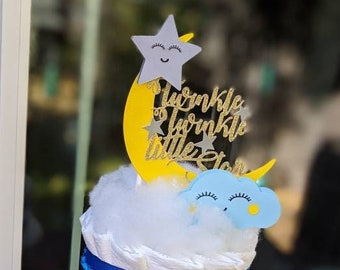 Moon and Stars Cake Topper - Twinkle Twinkle Little Star - Baby Shower - Baby Cake Topper - Baby Shower Topper