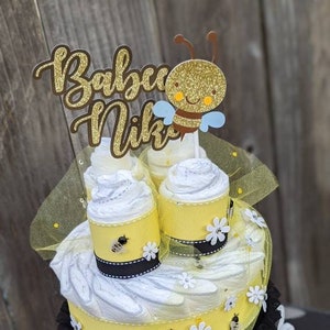Bumble Bee Diaper Cake - Bee Diaper Cake - Black and Yellow Bee Diaper Cake - Bumble Bee Baby Shower - Baby Shower Cake - Bee Cake