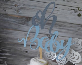 Oh Baby Cupcake Toppers - Baby Boy Topper - Baby Shower - Cake Topper - It's A Boy - Blue Gray - Oh Baby - Cupcake Toppers