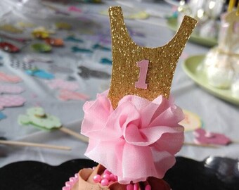 Ballerina Cupcake Toppers - Pink and Gold Tutu Cupcake Toppers - Cupcake Toppers for Ballerina - Birthday Tutu - Gold and Pink Cupcakes