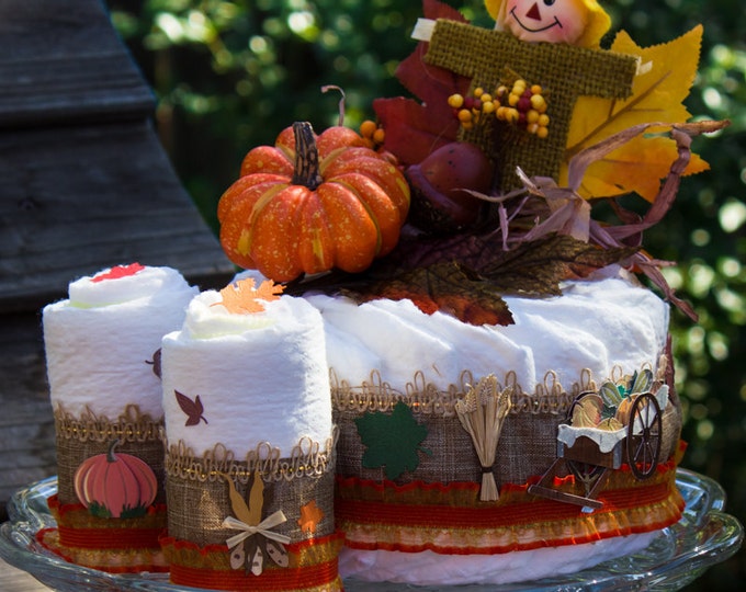 Pumpkin Patch Diaper Cake, Diaper Cake Centerpiece, Pumpkin Baby Shower, Fall Diaper Cake, Pumpkin Theme Baby Shower Decor