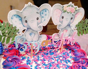 Adorable Elephant Gender Reveal Cake Topper, Cake Topper for Gender Reveal Cake, Boy or Girl, Elephant Gender Reveal Cake