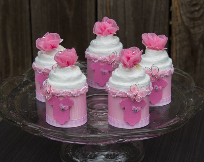 Baby Shower Cupcakes - Butterfly Baby Shower - Pink Onesie - Baby Shower - Diaper Cupcakes - Baby Cakes - It's a Girl - Baby Shower Favor