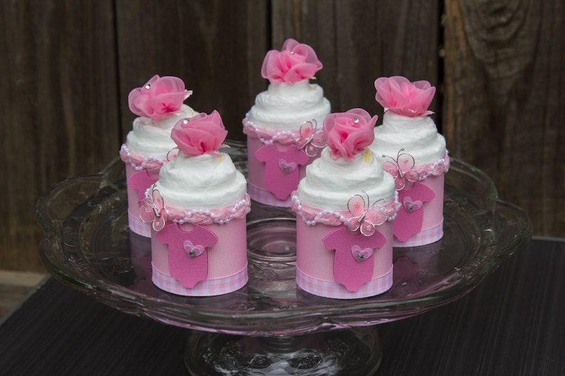 Baby Shower Cupcakes Butterfly Baby Shower Pink Onesie Baby Shower Diaper Cupcakes Baby Cakes It's a Girl Baby Shower Favor image 1