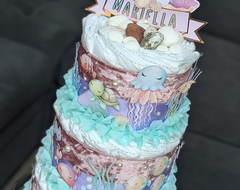 Under The Sea Diaper Cake, Under The Sea Baby Shower Cake, Ocean Animals Diaper Cake, Gender Neutral Sea Animals Diaper Cake,