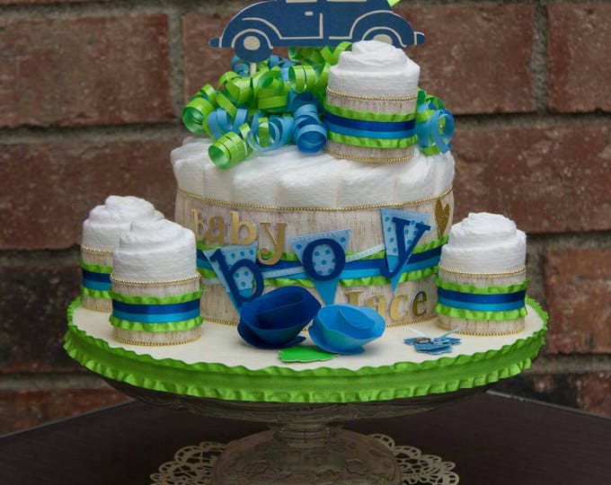 It's a Boy Diaper Cake - Baby Boy Baby Shower Centerpiece - Bug Car Baby Shower Theme - Baby Boy Diaper Cake - Diaper Cake