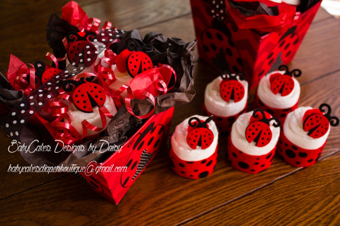 Ladybug Baby Shower Gift, Ladybug Mini Diaper Cakes, Ladybug Diaper