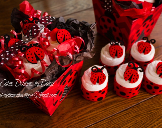 Ladybug Baby Shower Gift, Ladybug Mini Diaper Cakes, Ladybug Diaper Cupcake Gift