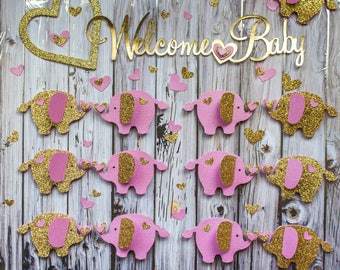 Pink and Gold Baby Shower Elephant Table Decor - Elephant Baby Shower -  Elephant Confetti - Paper Elephant - Elephant Shower