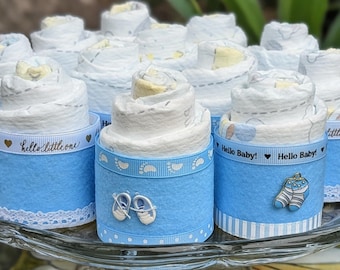 Mini Diaper Cupcakes - Baby Boy Shower Favors - Set of 12