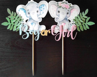 Adorable Elephant Gender Reveal Cake Topper, Cake Topper for Gender Reveal Cake, Boy or Girl, Elephant Gender Reveal Cake