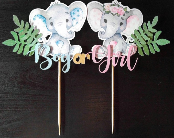 Adorable Elephant Gender Reveal Cake Topper, Cake Topper for Gender Reveal Cake, Boy or Girl, Elephant Gender Reveal Cake