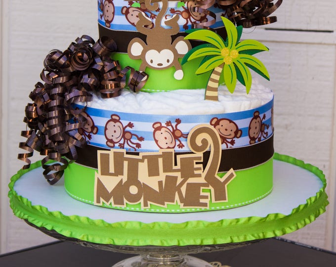 Monkey Diaper Cake - Monkey Diaper Cake Centerpiece - Monkey Boy Diaper Cake - Monkey Boy Baby Shower - Monkey Baby Shower - It's a Boy