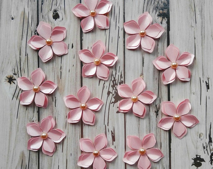 Paper Flowers - 3D Pink Paper Flowers - Shiny Paper Flowers - Paper Crafting Flowers - Flowers - Paper Embellishments - Dimensional Flowers