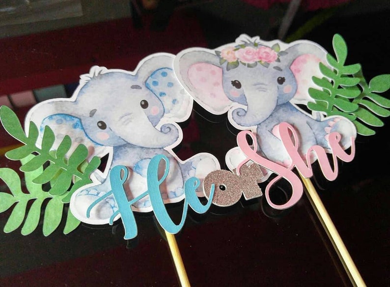 Gender Reveal Cake Topper, Elephant Cake Topper, Gender Reveal Cake, Boy or Girl, Elephant Gender Reveal, Cake Topper, Elephant Topper image 1