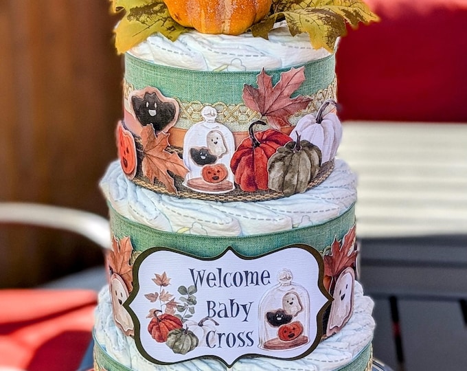 Handmade Fall Pumpkin Diaper Cake: Rustic Baby Shower Centerpiece