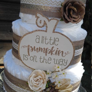 Pumpkin Diaper Cake - Gold and Brown Diaper Cake - Diaper Cake - Gender Neutral Diaper Cake - Fall Diaper Cake - Neutral Baby Shower Cake