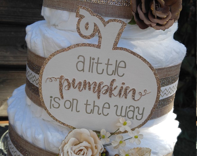 Pumpkin Diaper Cake - Gold and Brown Diaper Cake - Diaper Cake - Gender Neutral Diaper Cake - Fall Diaper Cake - Neutral Baby Shower Cake