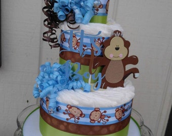 Monkey Diaper Cake - Monkey Diaper Cake Centerpiece - Monkey Boy Diaper Cake - Monkey Boy Baby Shower - Monkey Baby Shower - It's a Boy