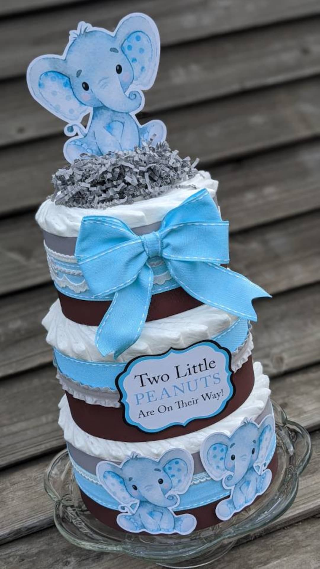 Elephant Diaper Cake for Twin Boys: Baby Shower Centerpiece