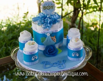 Baby Shower Centerpiece - Baby Boy Diaper Cake - It's a Boy - Baby Shower Gift - Baby Boy Diaper Cake Gift