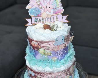 Under The Sea Diaper Cake, Under The Sea Baby Shower Cake, Ocean Animals Diaper Cake, Gender Neutral Sea Animals Diaper Cake, 2 Tier