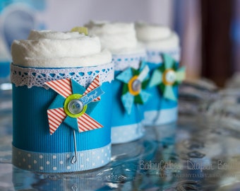 Baby Boy Mini Diaper Cupcake - Blue Diaper Cake - Mini Single Diaper Cupcake - Boy Baby Shower - Baby Shower Favors - It's a Boy