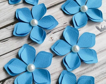 Paper Flowers - Blue Paper Flowers - Textured Paper Flowers - Paper Crafting Flowers - Flowers - 3D Paper Embellishments - Scrapbooking