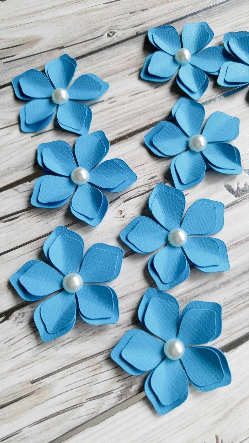 Paper Flowers Blue Paper Flowers Textured Paper Flowers Etsy