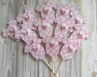 Pink Onesie Cupcake Toppers - Baby Shower Cupcake Toppers - Baby Girl - Cupcake Toppers - Pink Onesie with Heart - Pink Baby Shower