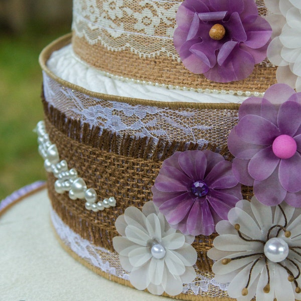 Rustic Theme Baby Shower - Violet Burlap Diaper Cake - Purple Burlap Diaper Cake - It's a Girl - Baby Shower Cake - Diaper Cake for a Girl