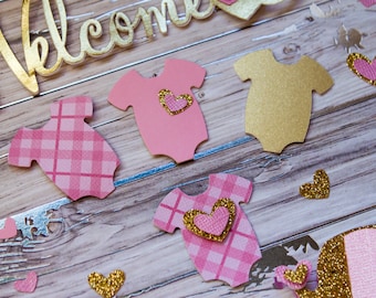 Pink and Gold Baby Shower Table Decor - Baby Shower Confetti - Baby Shower Table Scraps - Onesie Confetti - Confetti - Gold Baby Shower