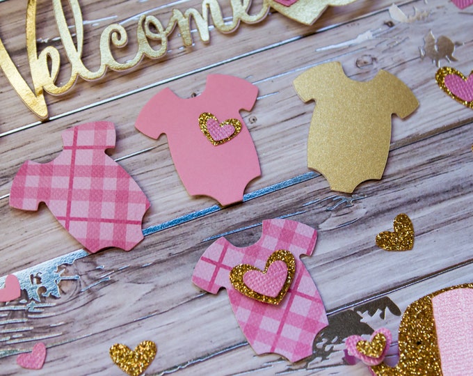 Pink and Gold Baby Shower Table Decor - Baby Shower Confetti - Baby Shower Table Scraps - Onesie Confetti - Confetti - Gold Baby Shower