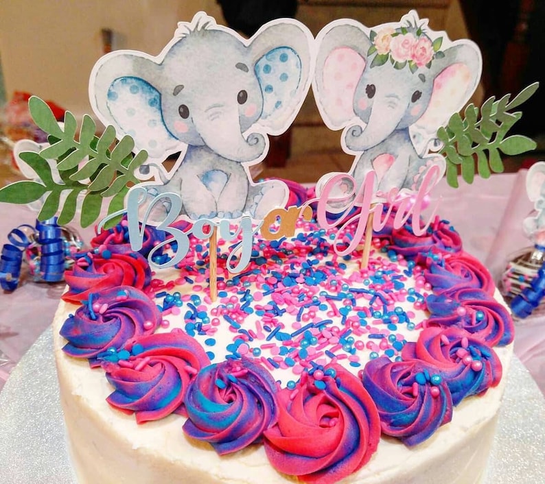 Gender Reveal Cake Topper, Elephant Cake Topper, Gender Reveal Cake, Boy or Girl, Elephant Gender Reveal, Cake Topper, Elephant Topper image 3