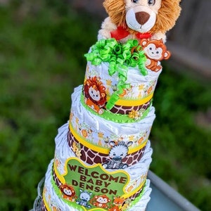 Safari Diaper Cake, Jungle Theme Diaper Cake, Safari Baby Shower, Jungle Baby Shower, Wild Animal Safari Diaper Cake, Baby Cake