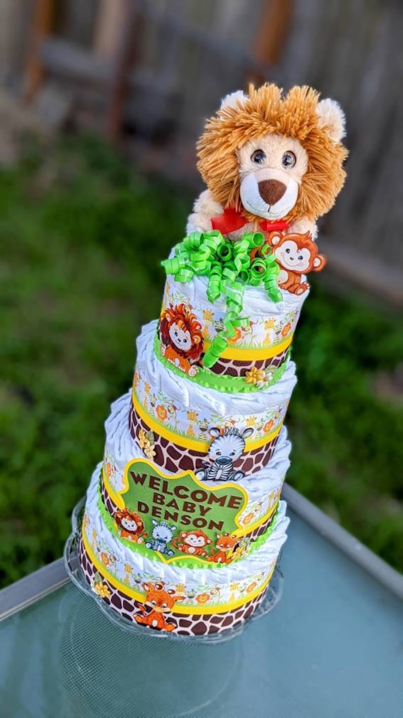 Safari Diaper Cake 4 Tier Jungle Diaper Cake Safari Baby Etsy