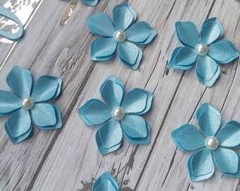 Paper Flowers - 3D Blue Paper Flowers - Shiny Paper Flowers - Paper Crafting Flowers - Flowers - Paper Embellishments - Dimensional Flowers