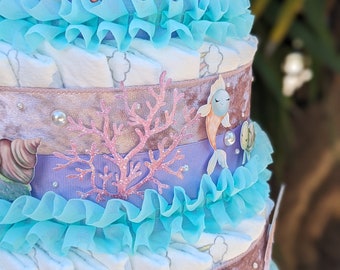 Under The Sea Diaper Cake, Under The Sea Baby Shower Cake, Ocean Animals Diaper Cake, Gender Neutral Sea Animals Diaper Cake