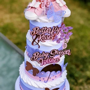 Butterfly Diaper Cake: Pink, Purple & Gold Baby Shower Centerpiece